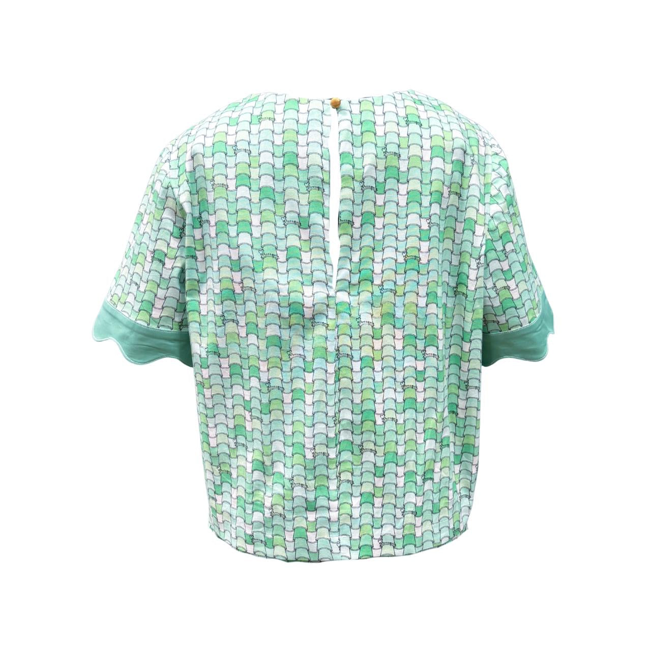 Robin Top v.3.1 - Short Sleeved Cotton Printed Top (Green Tiles)