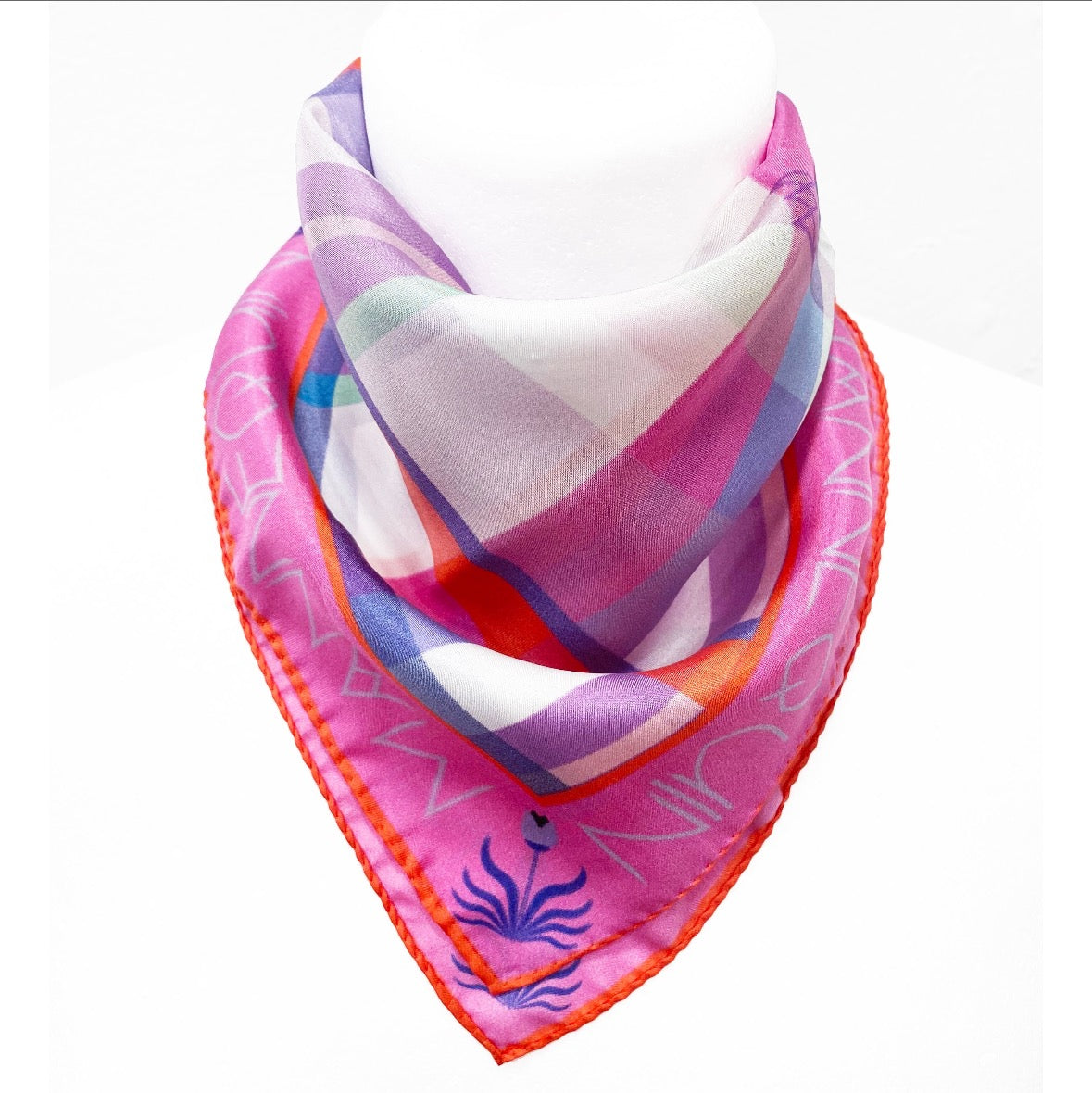 Red Plaid Printed Silk Scarf - 45x45