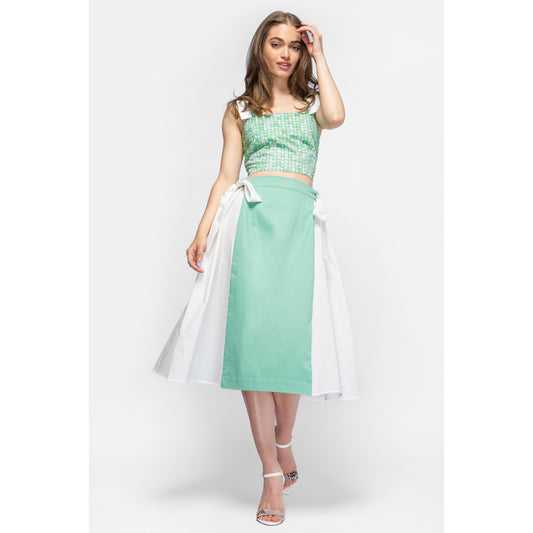 Keiki Skirt - Midi Cotton Panelled Skirt with Bow Ties