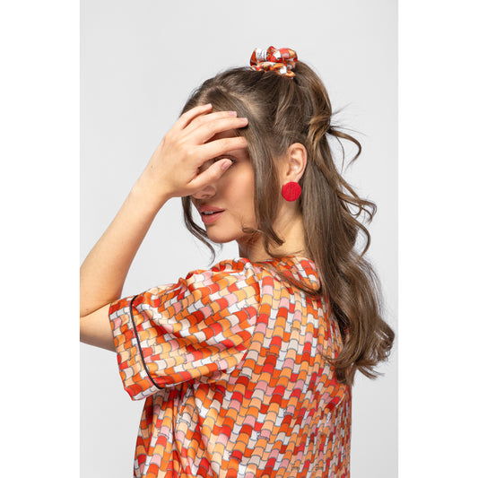 Robin Top - Short Sleeved Silky Printed Top (Terracotta Tiles)
