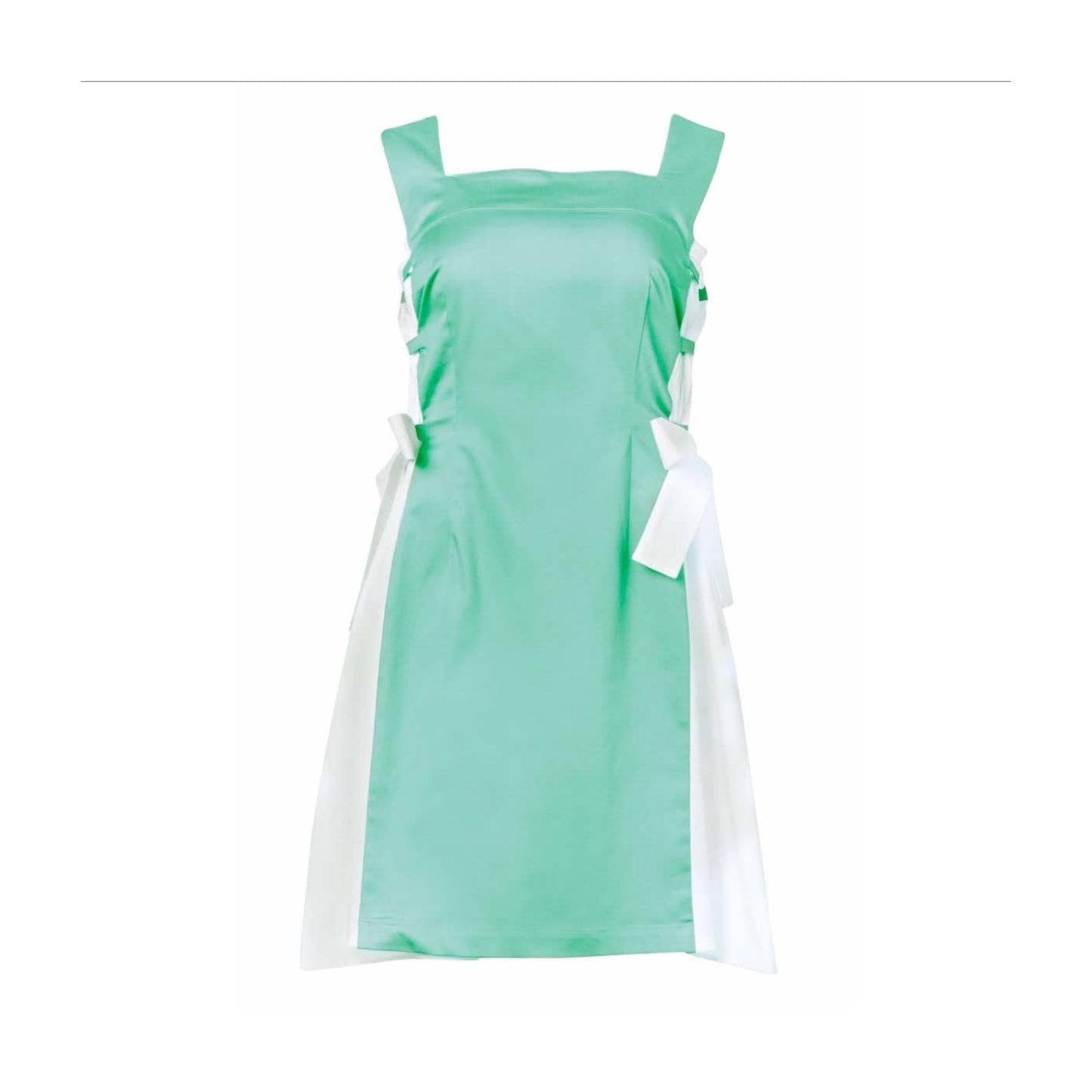 Bud Dress - Mini Cotton A-line Dress (Seafoam Green/White)