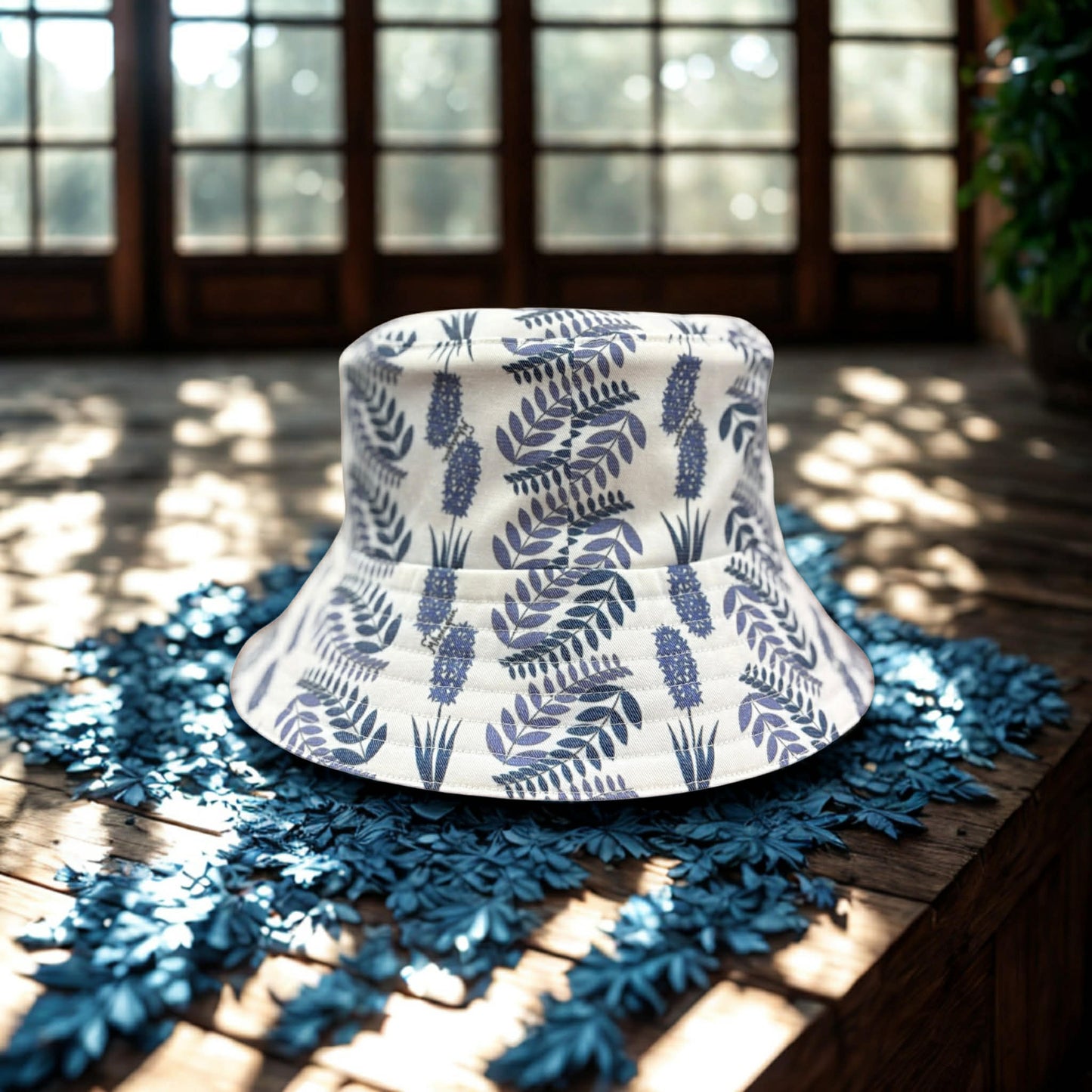 Double Face Bucket Hat - Denim/Flora Blue
