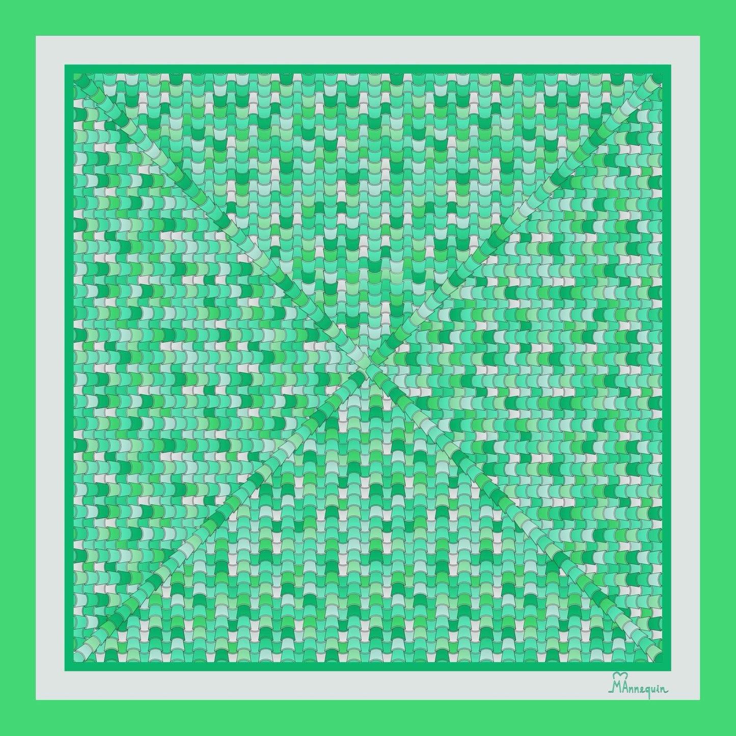 Green Tiles Printed Silk Scarf - 70x70cm