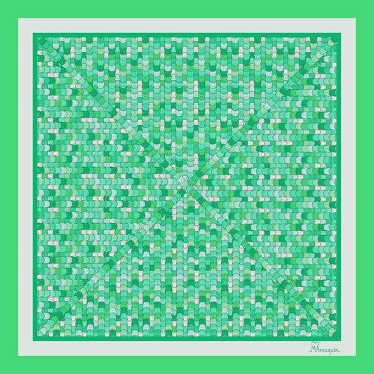 Green Tiles Printed Silk Scarf - 70x70cm