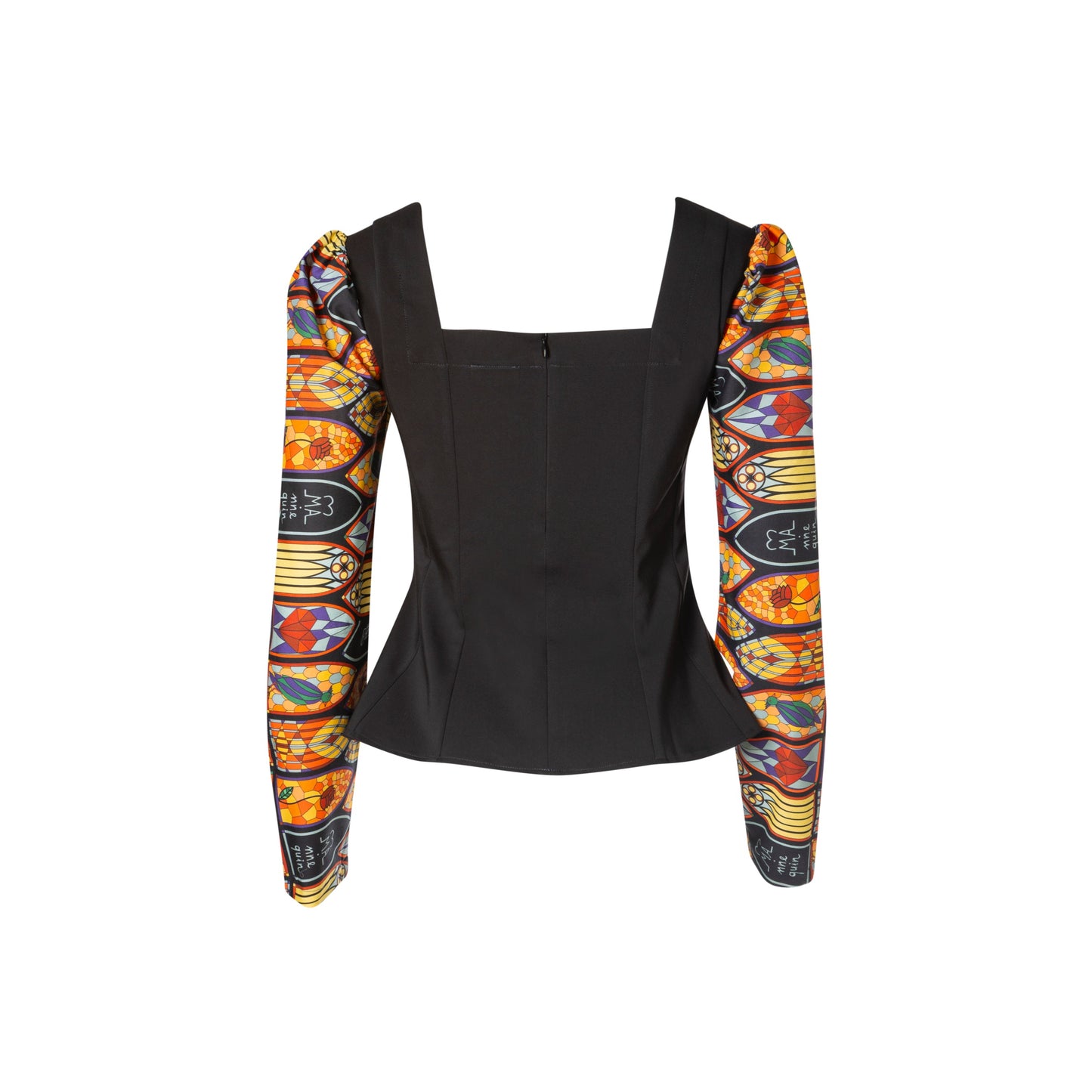 Caitlin Top - Panelled Cotton Top with Printed Sleeves