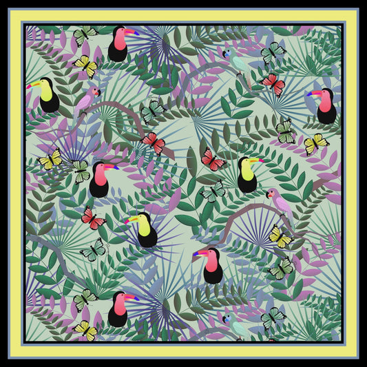 Fauna Mint Printed Silk Scarf - 70x70cm