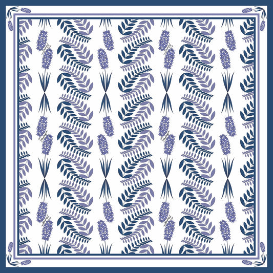 Flora Blue Printed Silk Scarf - 45x45cm