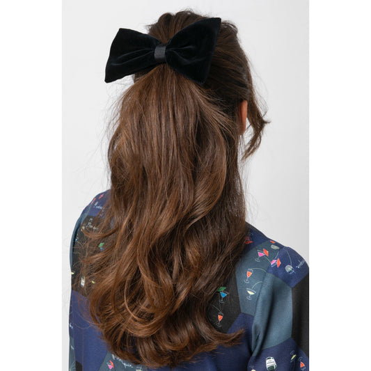Black Velvet Bow with Hair Tie