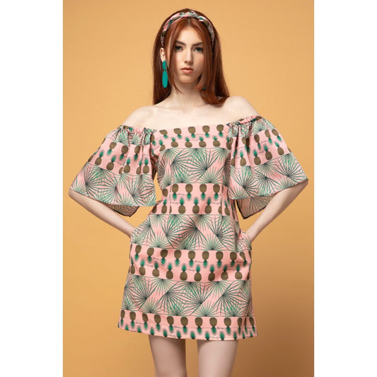 Grace Dress-Mini Printed A-line Dress with Ruffled Sleeves