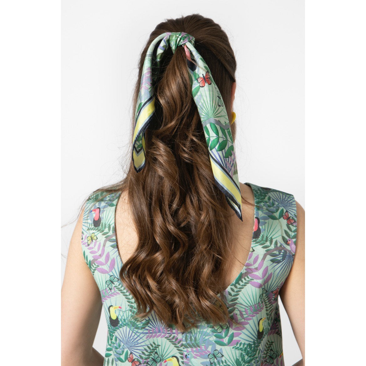 Fauna Mint Printed Silk Scarf - 45x45cm