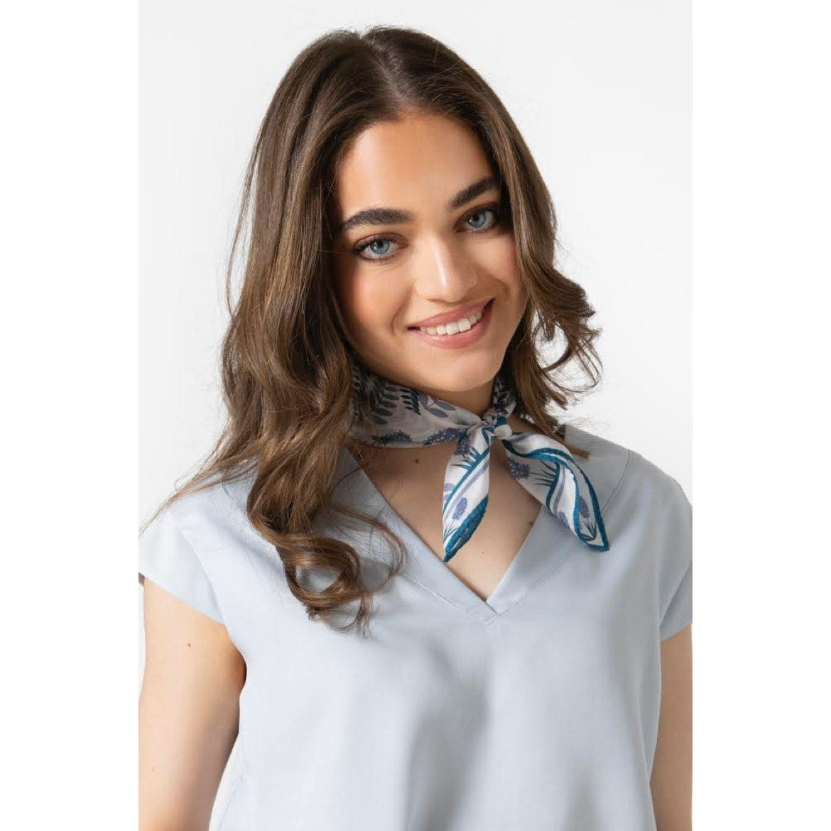 Flora Blue Printed Silk Scarf - 45x45cm