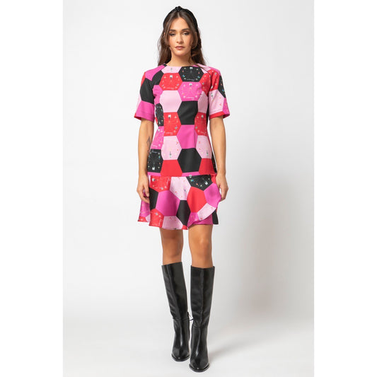 Melissa Dress-Mini Short Sleeved Printed Ruffle Dress