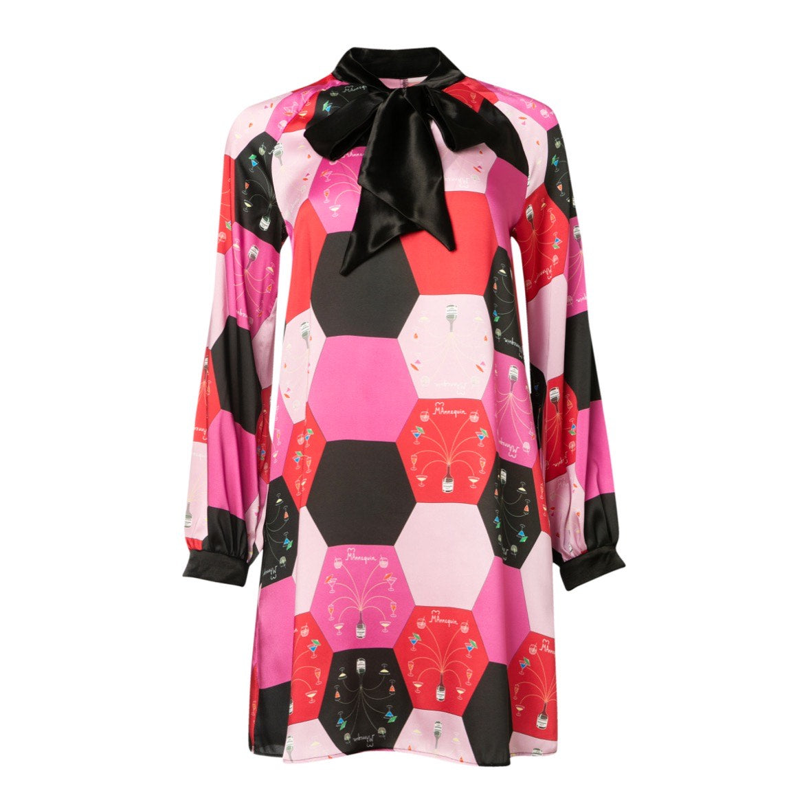 Penny Dress-Mini Printed Silky Dress with Satin Bow Tie