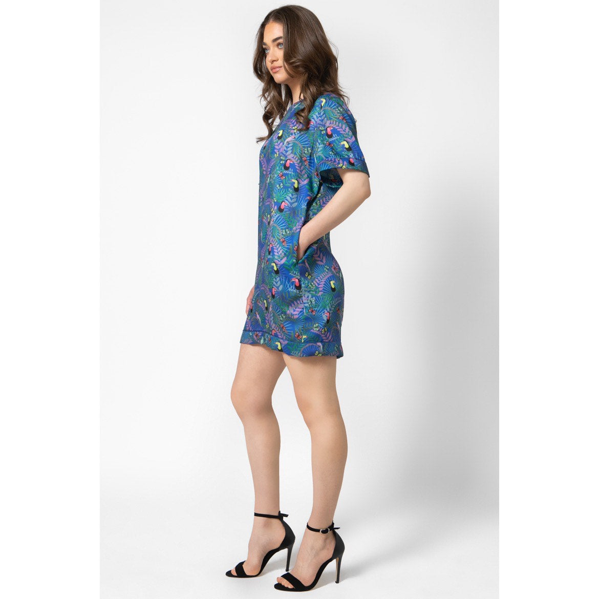 Sheila Dress v.2.1-Mini Silky Printed T-Shirt Dress