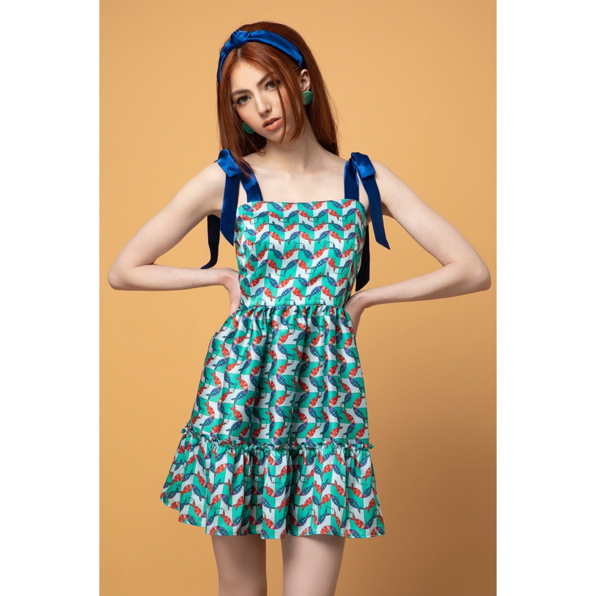Tita Dress v.1.1. - Mini Printed Ruffle Dress with Bow Tie Knots