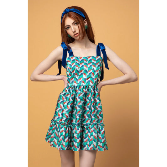 Tita Dress v.1.1. - Mini Printed Ruffle Dress with Bow Tie Knots