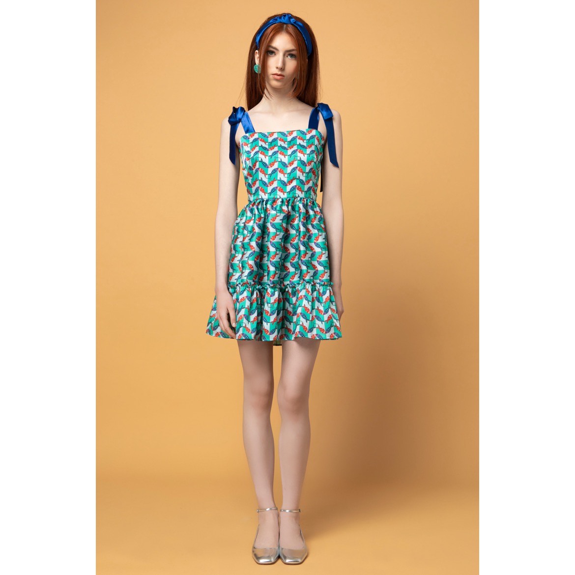 Tita Dress v.1.1. - Mini Printed Ruffle Dress with Bow Tie Knots