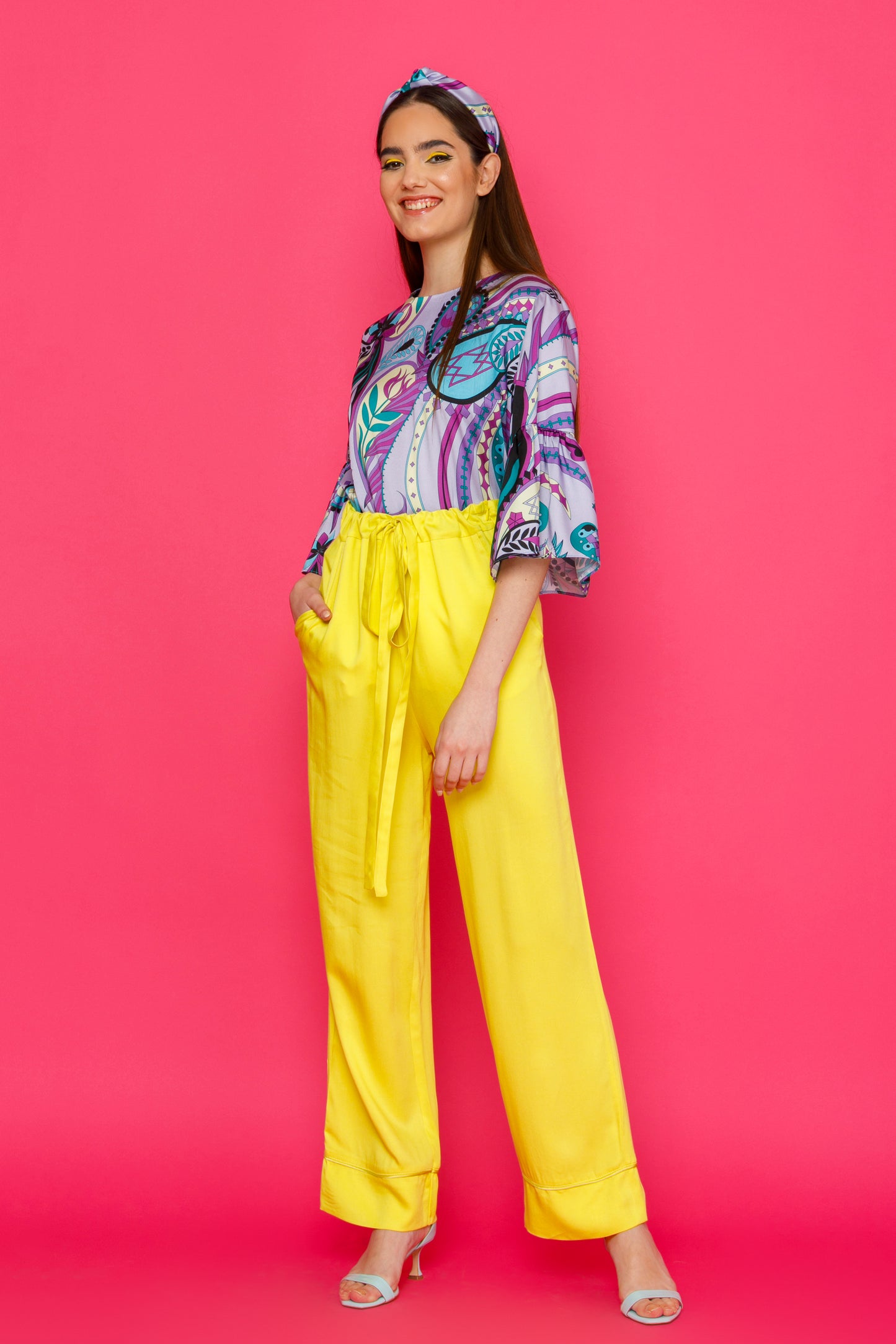 LAYLA TROUSERS - LOOSE FIT VISCOSE TROUSERS WITH BELT TIE