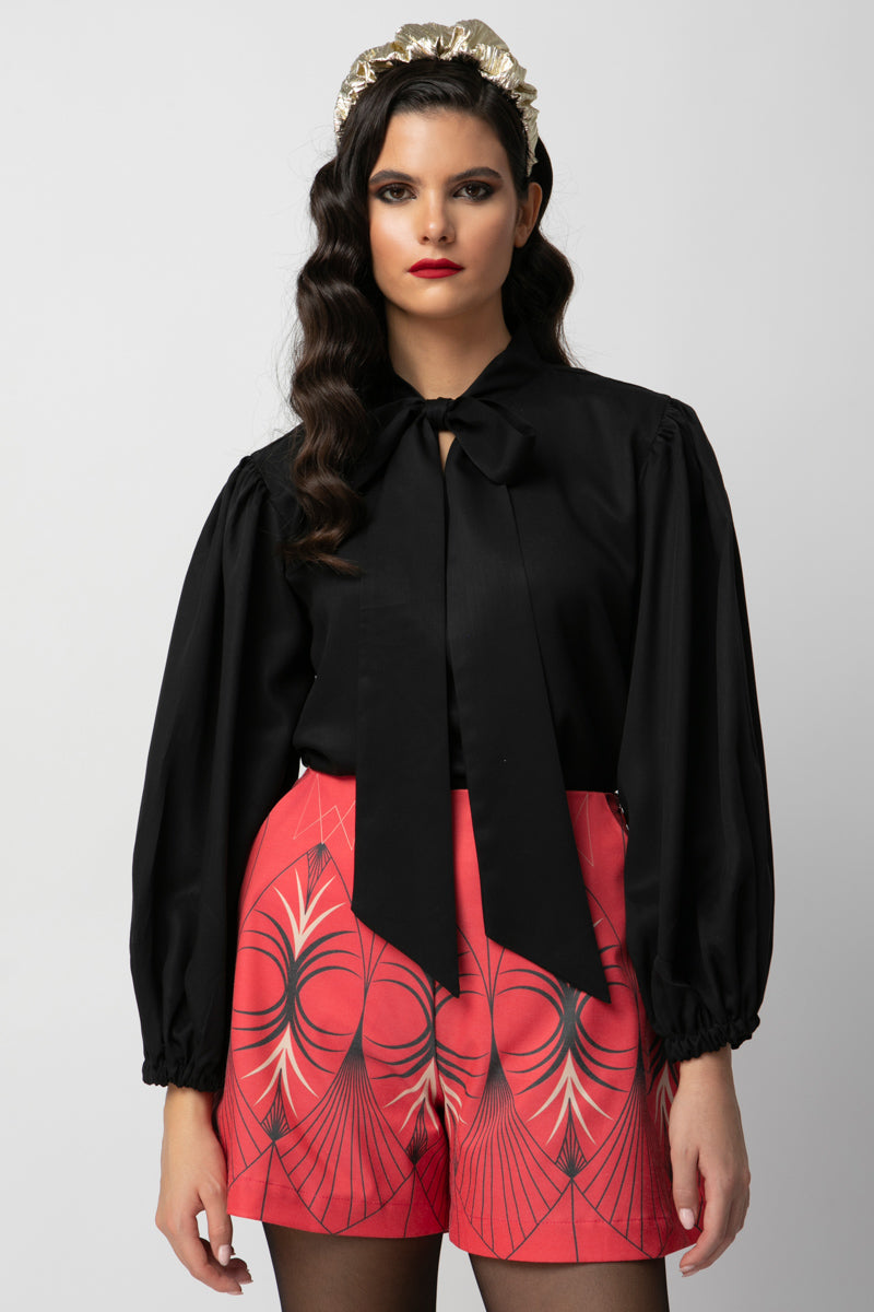 KATHERINE TOP - PUSSY BOW BLACK TENCEL TOP