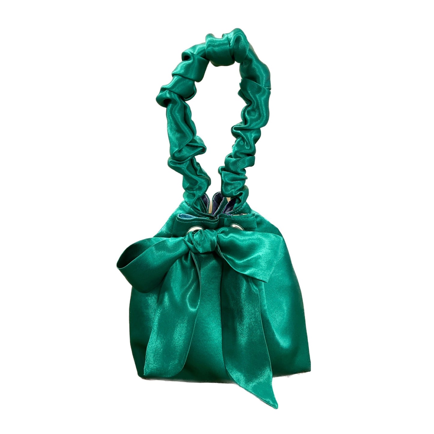 GREEN SATIN & PAISLEY MOTIF REVERSIBLE MINI BUCKET BAG