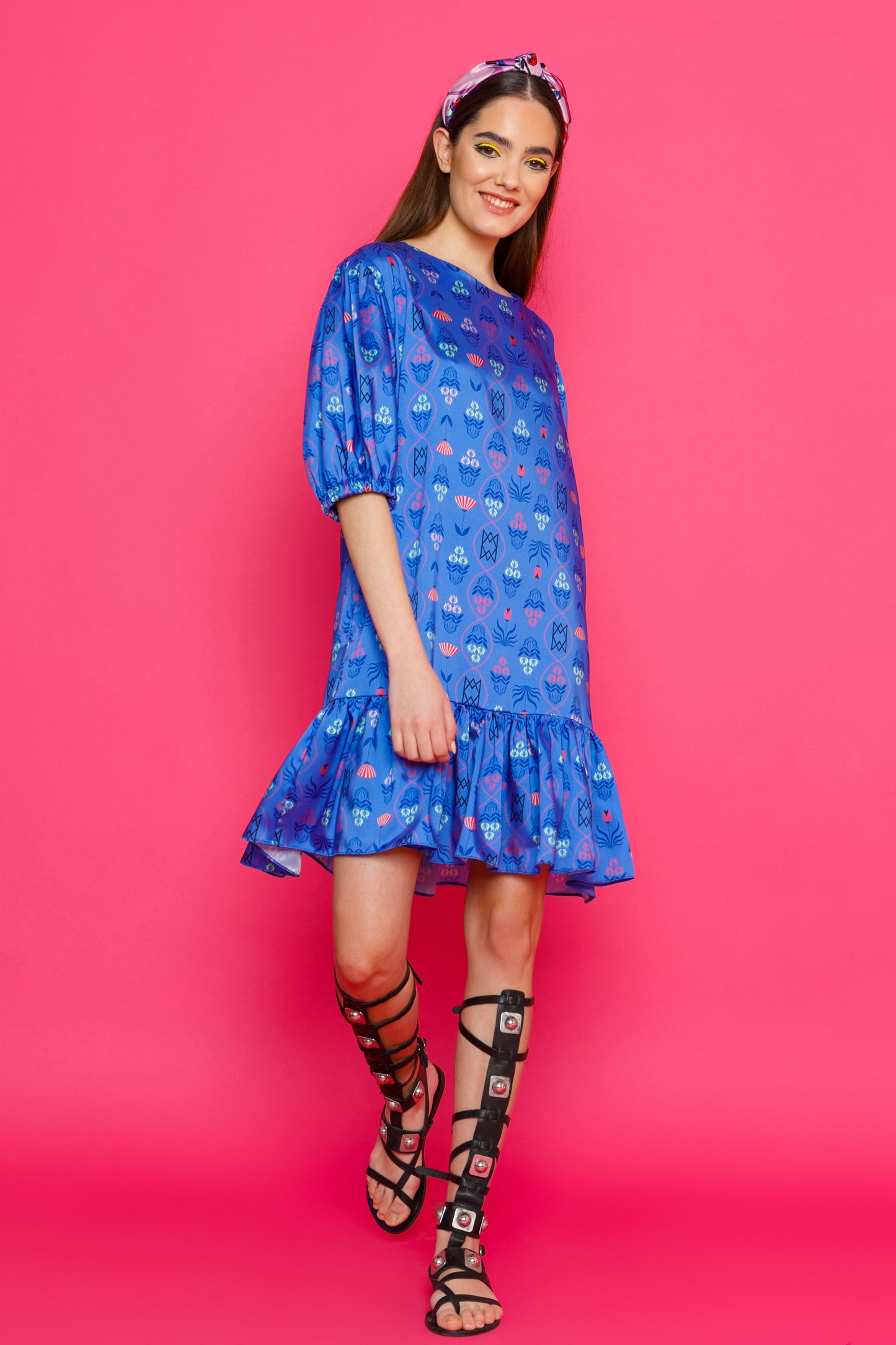 LULU DRESS - MINI PRINTED DRESS WITH RUFFLED HEM