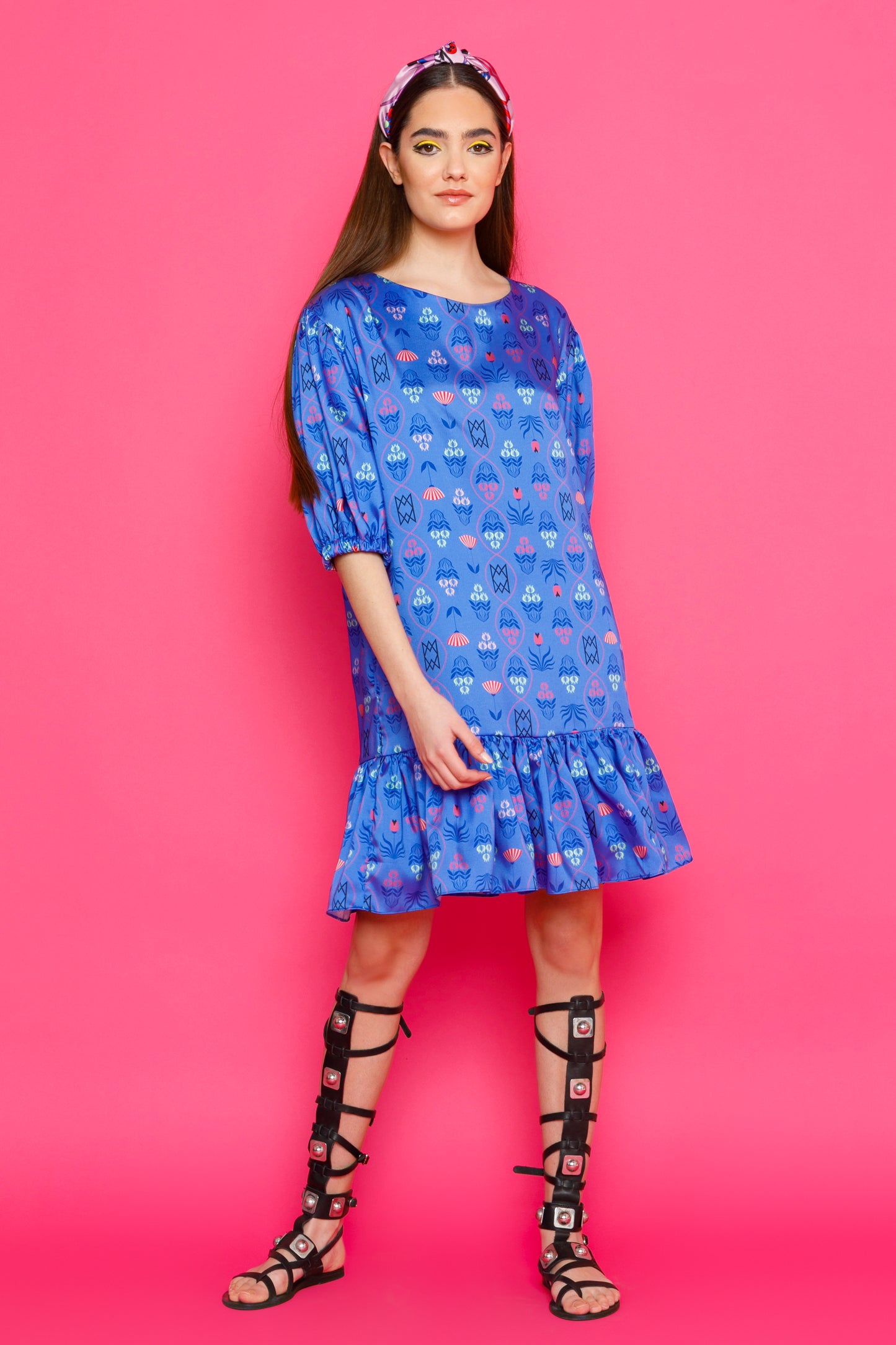 LULU DRESS - MINI PRINTED DRESS WITH RUFFLED HEM