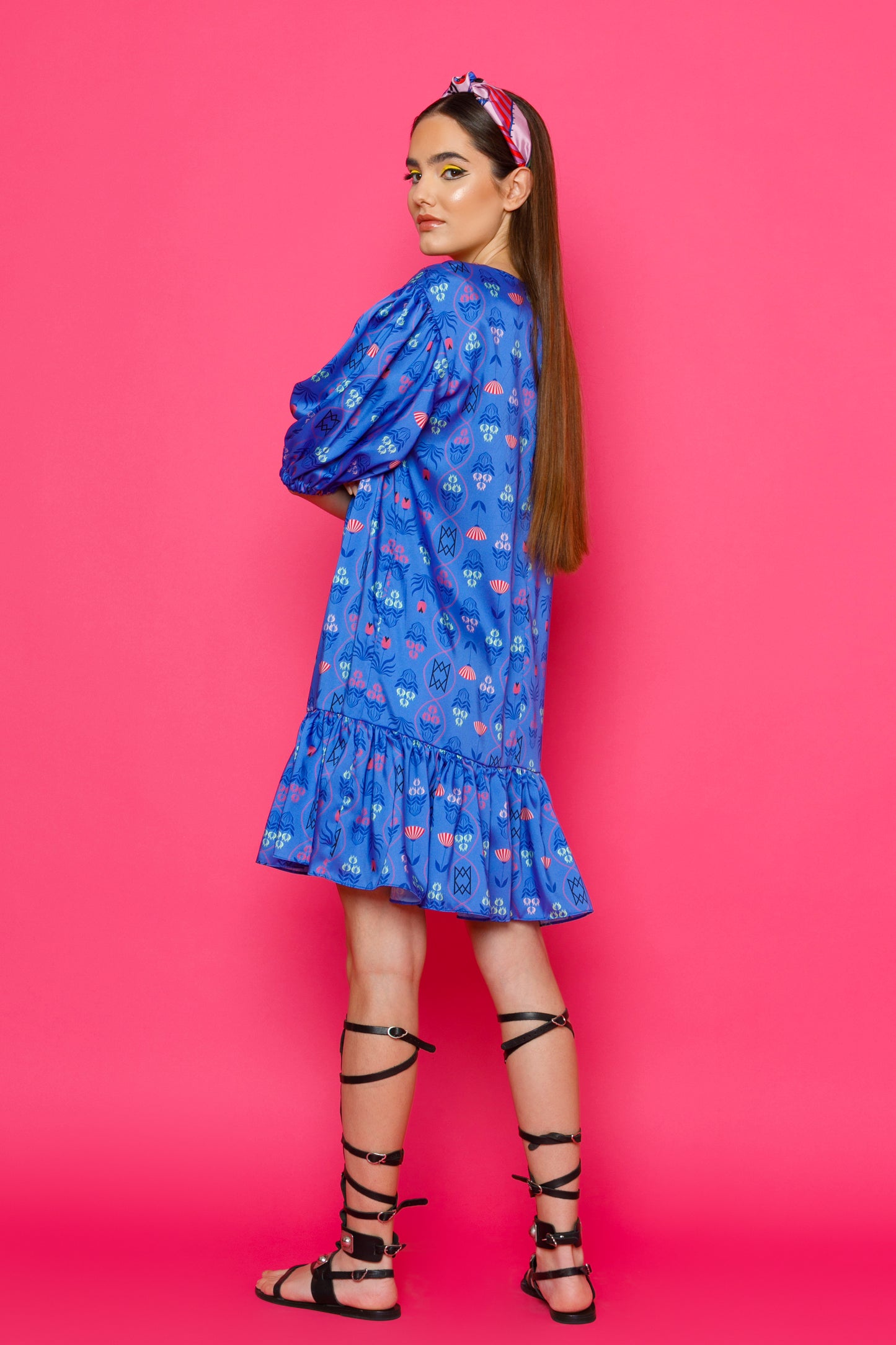 LULU DRESS - MINI PRINTED DRESS WITH RUFFLED HEM