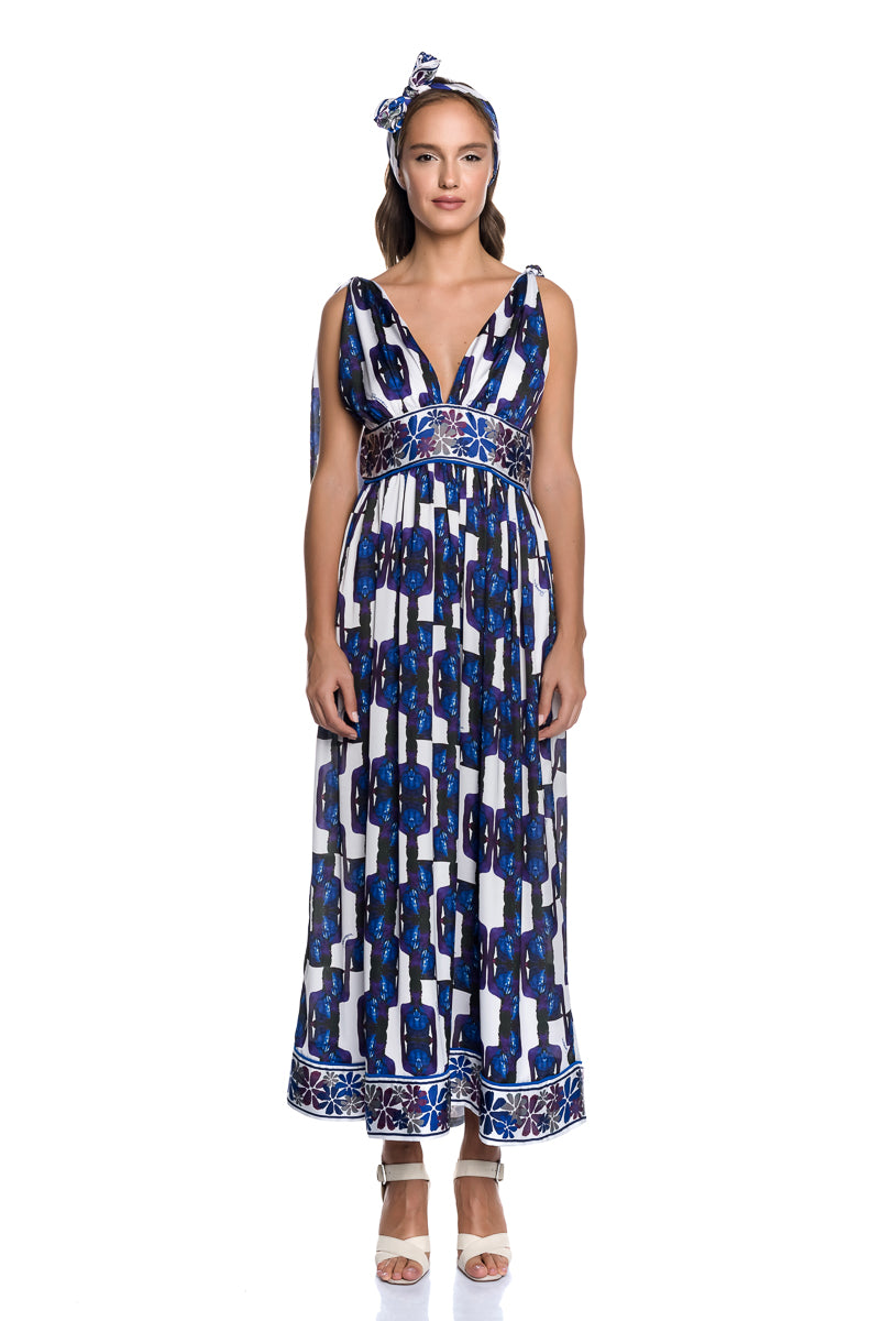 MAXI SATIN DRESS WITH V-NECKLINE