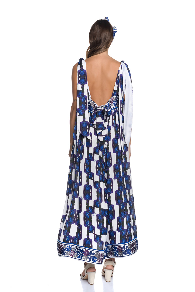 MAXI SATIN DRESS WITH V-NECKLINE