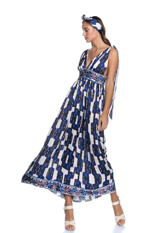 MAXI SATIN DRESS WITH V-NECKLINE