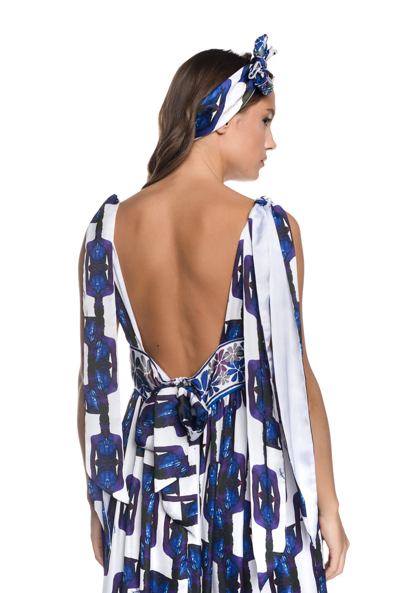 MAXI SATIN DRESS WITH V-NECKLINE