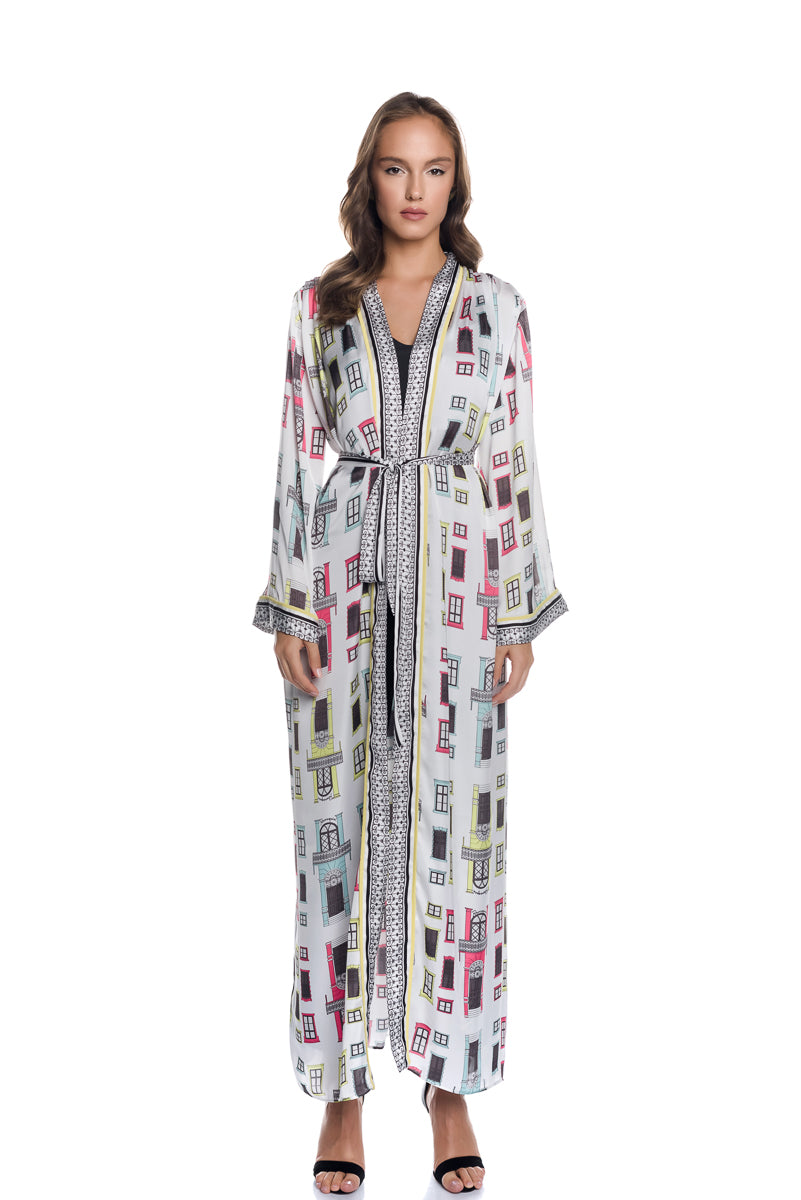 MAXI SATIN ROBE DRESS WITH BELT
