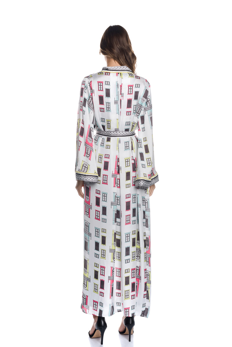 MAXI SATIN ROBE DRESS WITH BELT