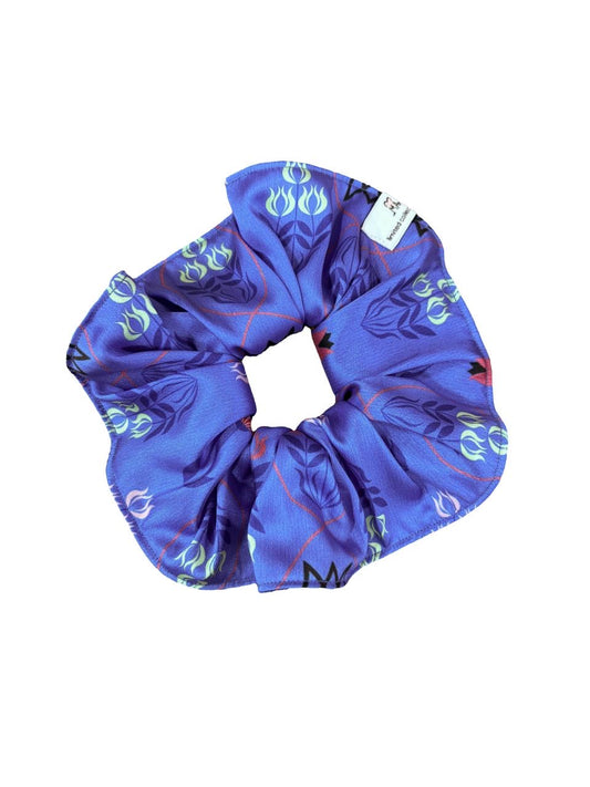 Retro Flowers Blue Silky Hair Scrunchie