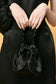 BLACK SATIN & BIRD & GEMS REVERSIBLE MINI BUCKET BAG