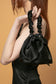 BLACK SATIN & BIRD & GEMS REVERSIBLE MINI BUCKET BAG