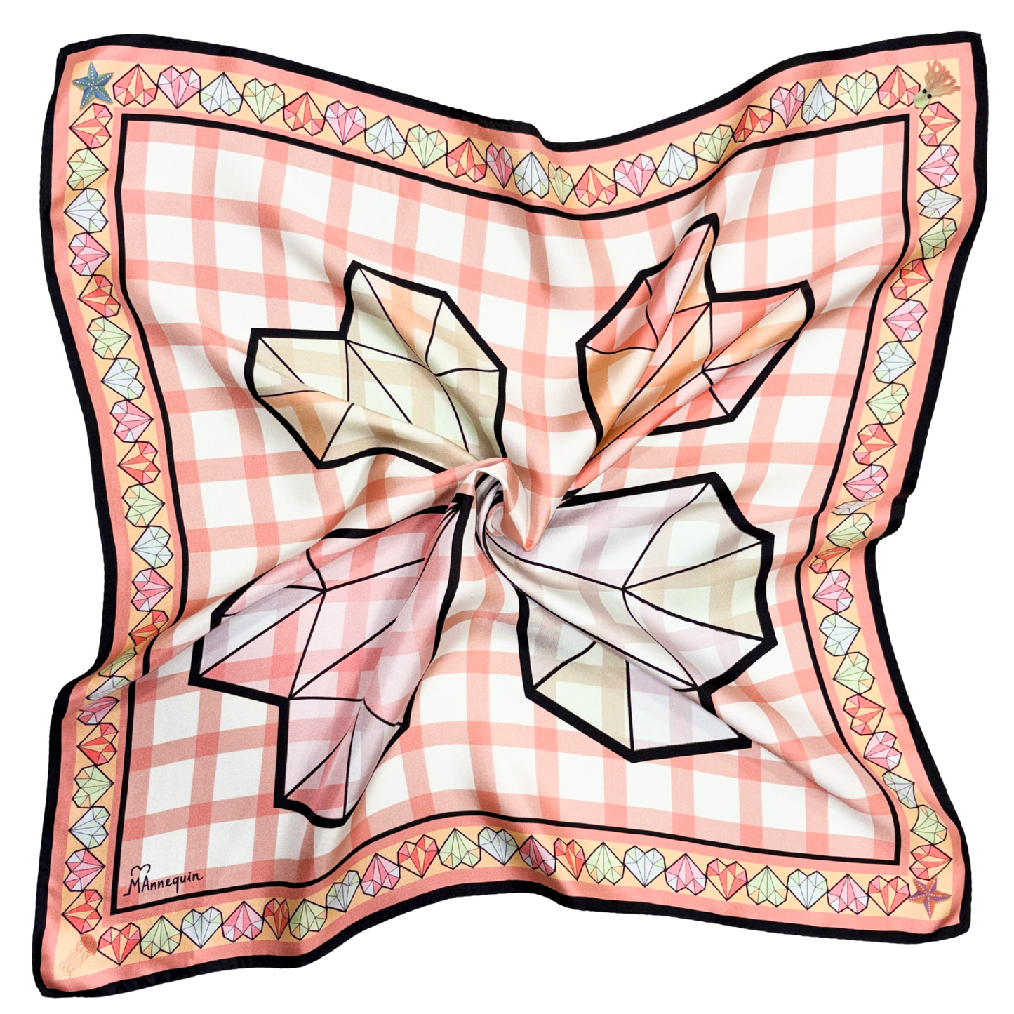 Diamond Hearts Pink Printed Silk Scarf - 70x70cm