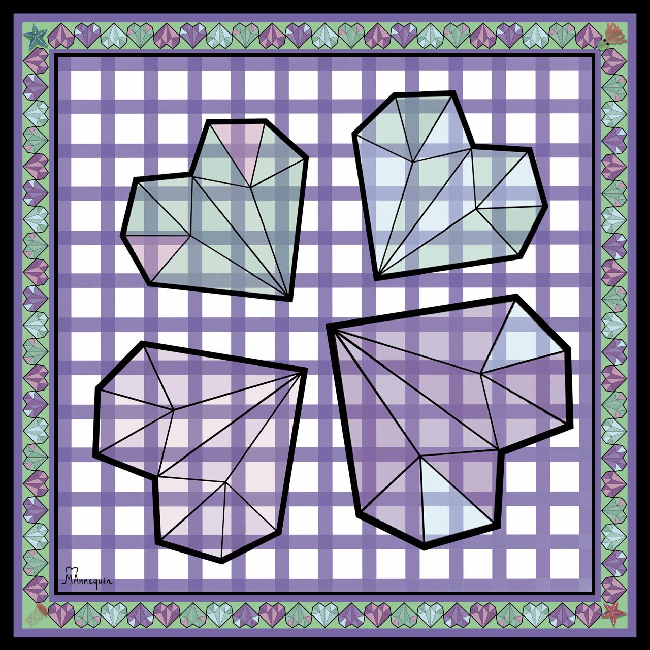 Diamond Hearts Violet Printed Silk Scarf - 70x70cm