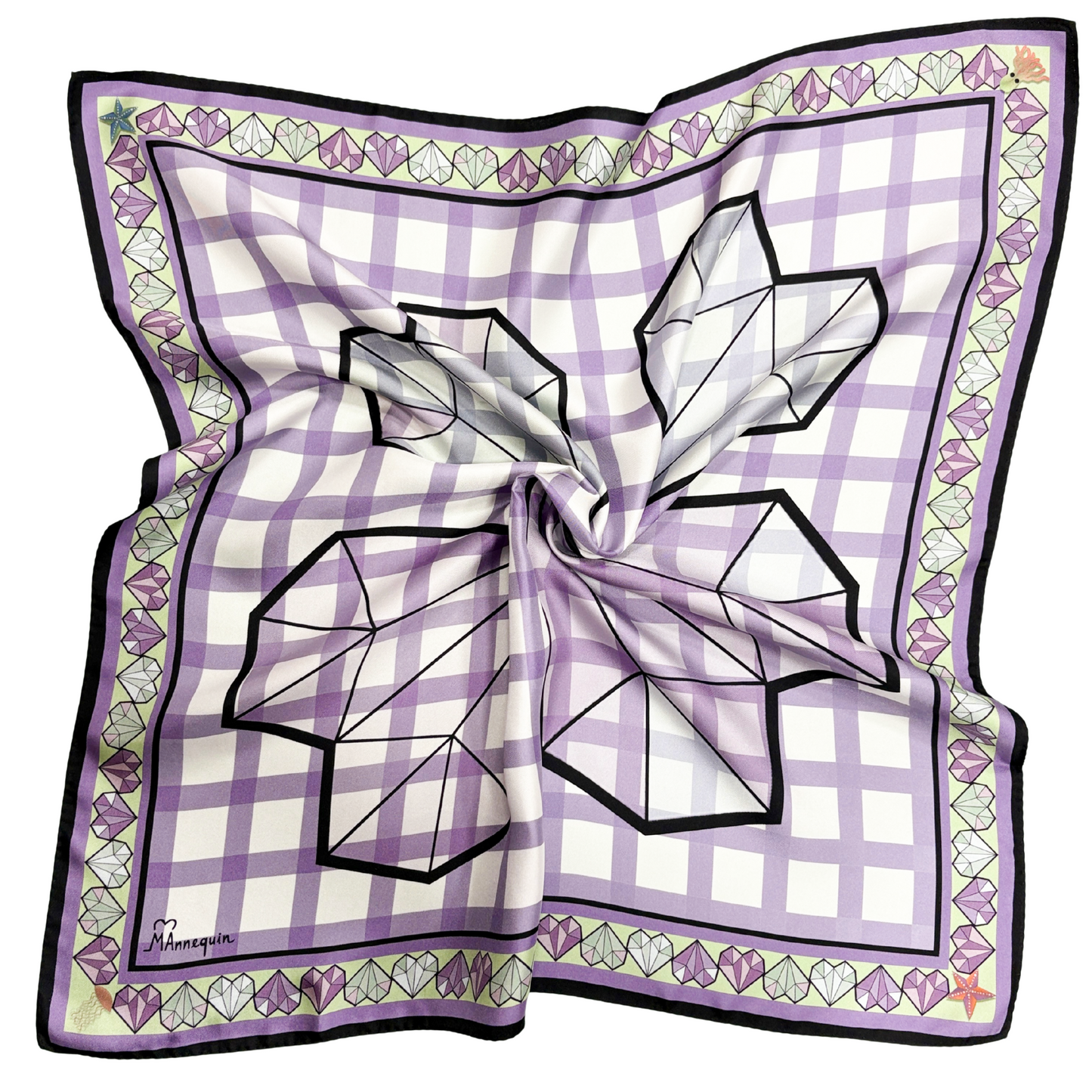 Diamond Hearts Violet Printed Silk Scarf - 70x70cm