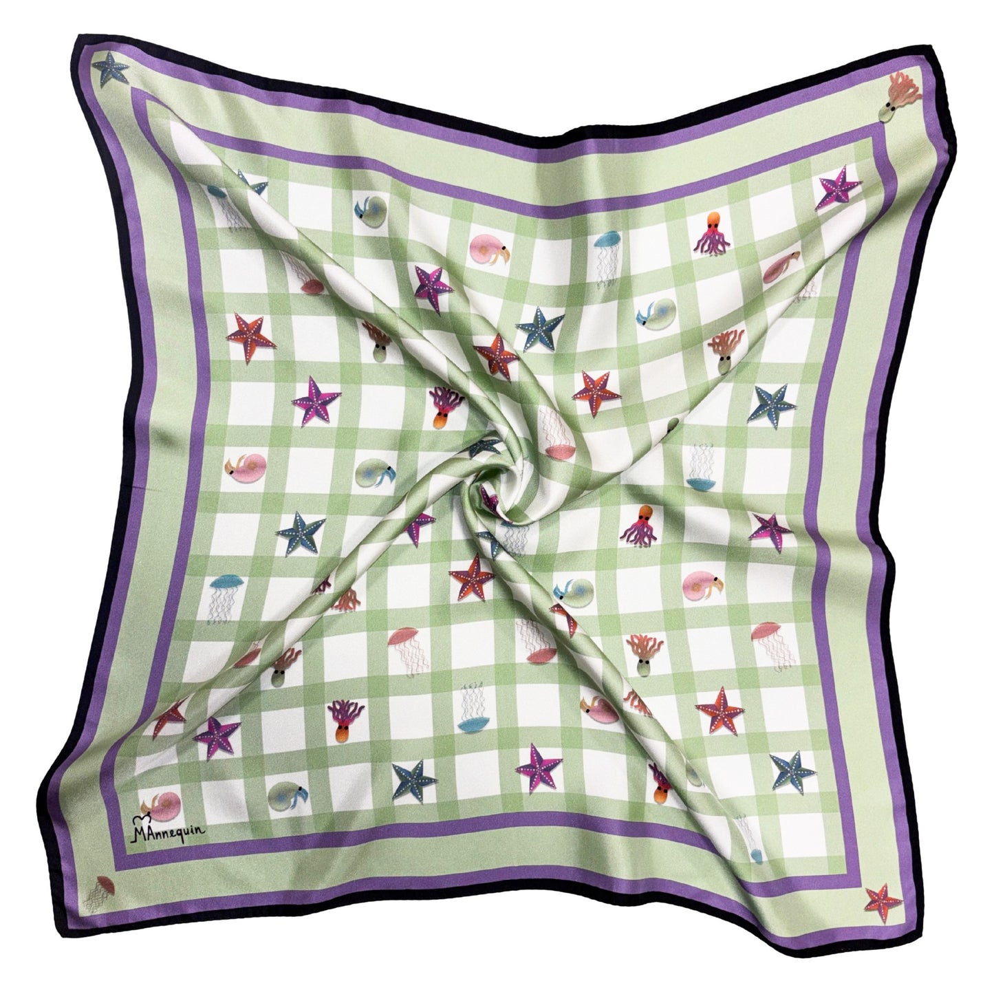 Vi(Sea) Green Printed Silk Scarf - 70x70cm