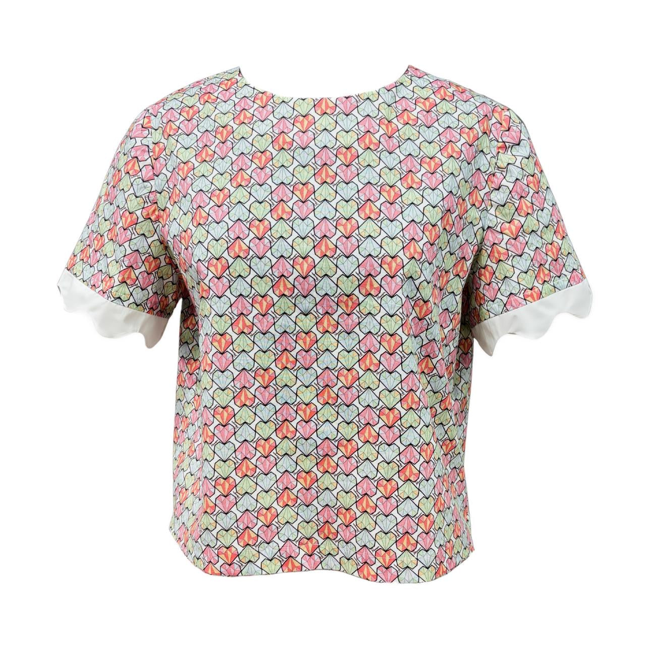 Robin Top v.3.1 - Short Sleeved Cotton Printed Top (Diamond Hearts)