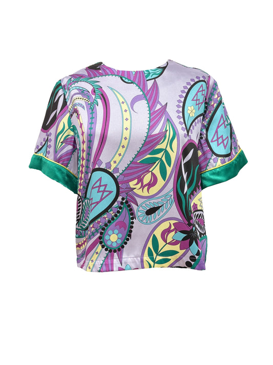 Robin Top - Short Sleeved Silky Printed Top