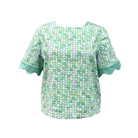 Robin Top v.3.1 - Short Sleeved Cotton Printed Top (Green Tiles)