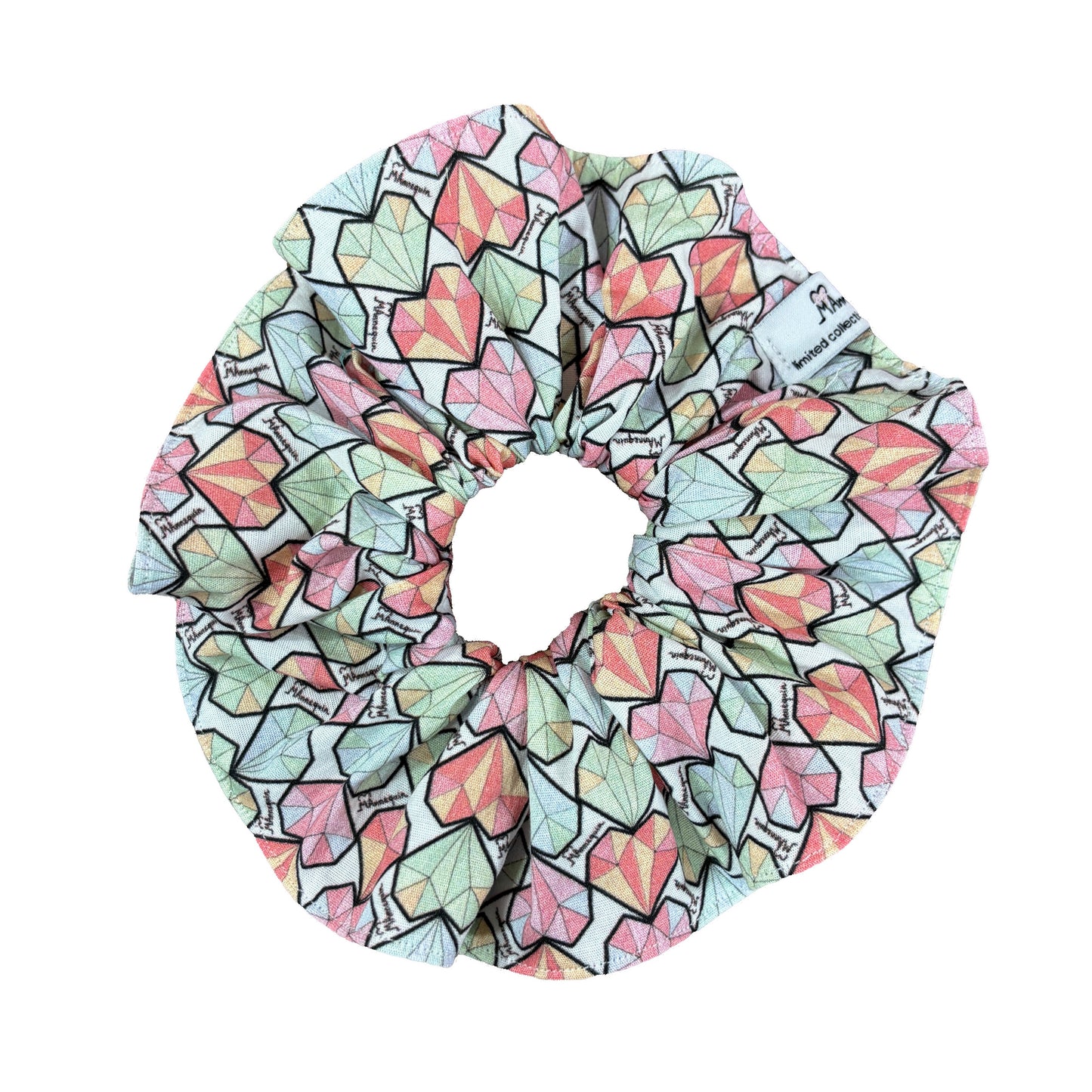 Diamond Hearts Pink Cotton Hair Scrunchie