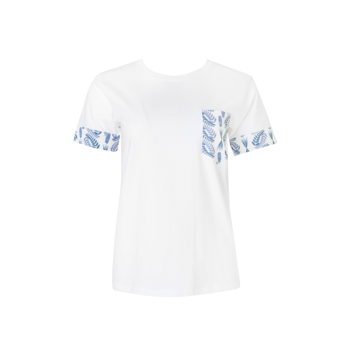 M+A Cotton T-Shirt with Flora Blue Printed Details