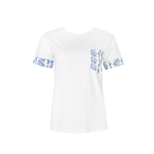 M+A Cotton T-Shirt with Flora Blue Printed Details