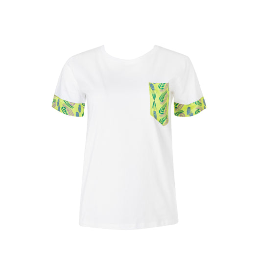 M+A Cotton T-Shirt with Flora Lime Printed Details