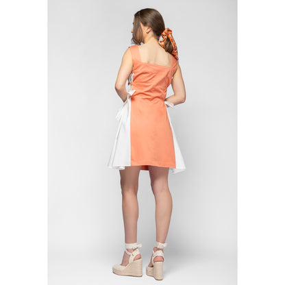 Bud Dress - Mini Cotton A-line Dress (Peach/White)