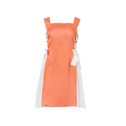 Bud Dress - Mini Cotton A-line Dress (Peach/White)