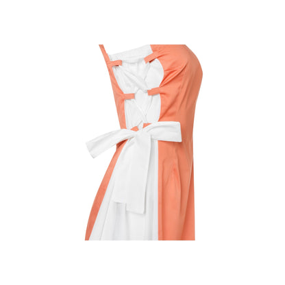 Bud Dress - Mini Cotton A-line Dress (Peach/White)